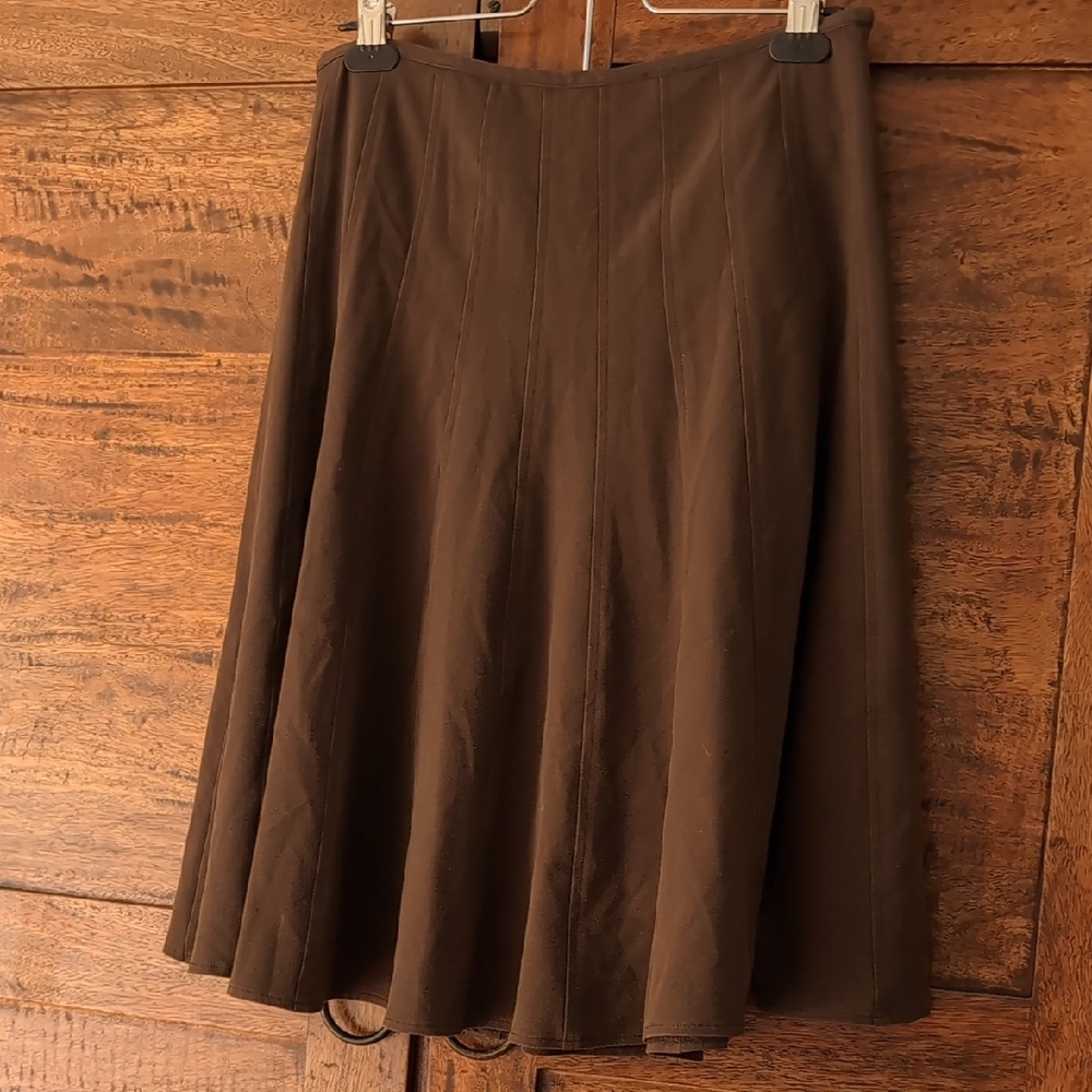 Chic Brown Midi Skirt Full Zipper Side